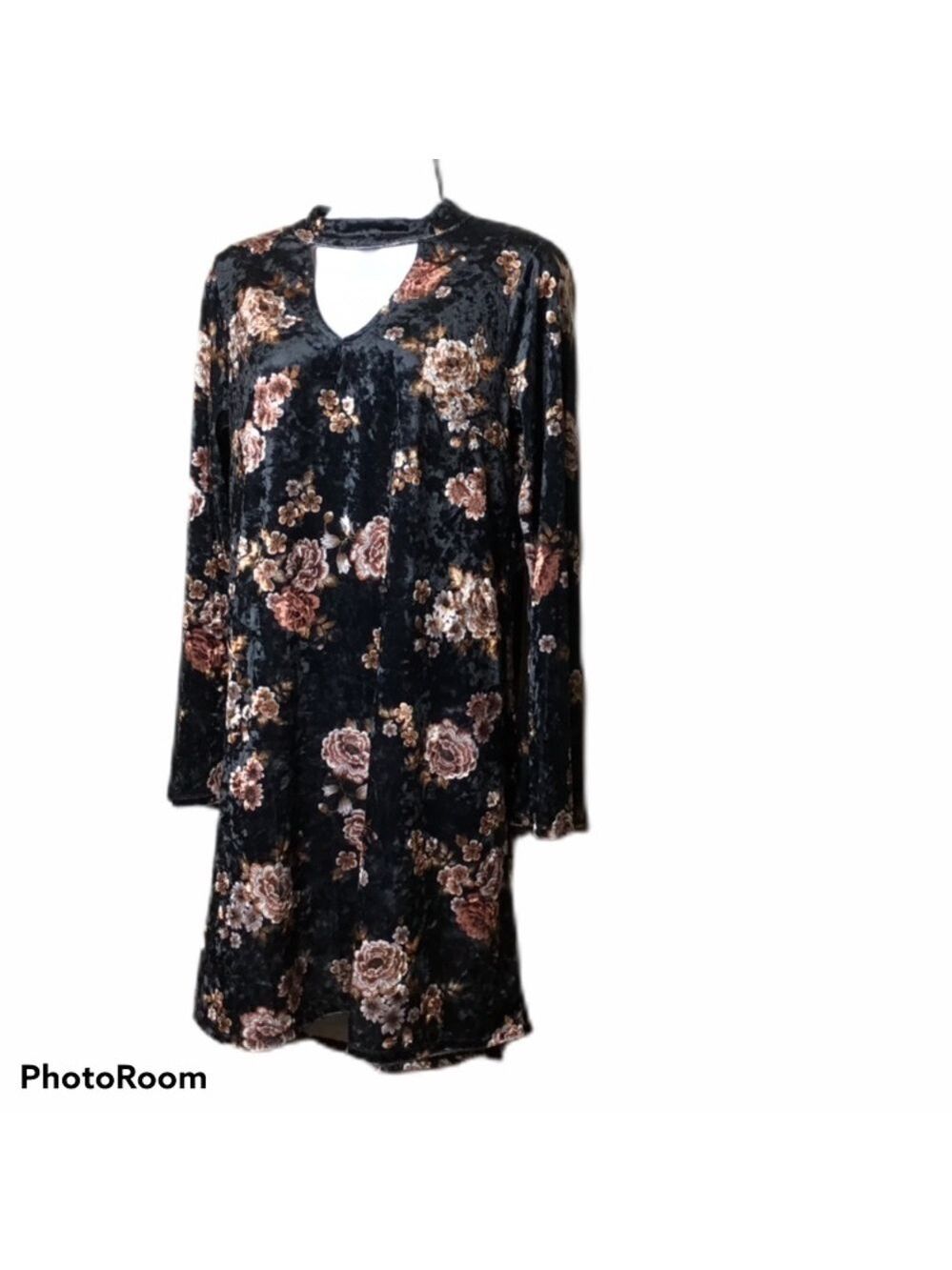 Bobeau Floral Long sleeve Stretch Velvet Dress